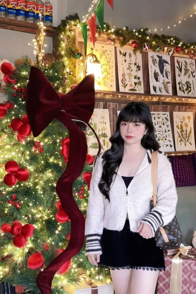 Gái xinh Việt Nam tranh thủ tạo dáng bên cây thông noel